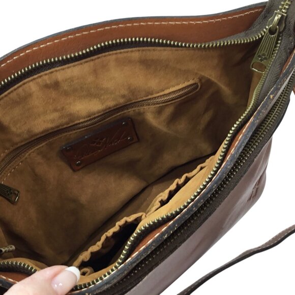 Patricia Nash Lorraine Crossbody Bag Purse Leather Brown Triple Zip - Picture 9 of 13